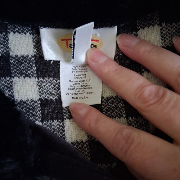 Talbots Vintage Women's Small Black & White Plaid Velvet Trim Fleece Jacket - Picture 9 of 14